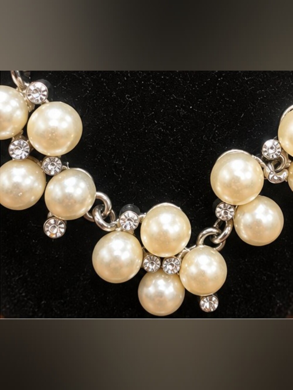 Paparazzi Ivory Faux Pearl Rhinestone Necklace & Earrings Set Silver Tone - Picture 2 of 4
